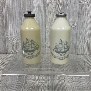 Lot of 2 Vintage Old Spice Talcum for Men Milk Glass Bottles Ship Mt Vernon 5.25